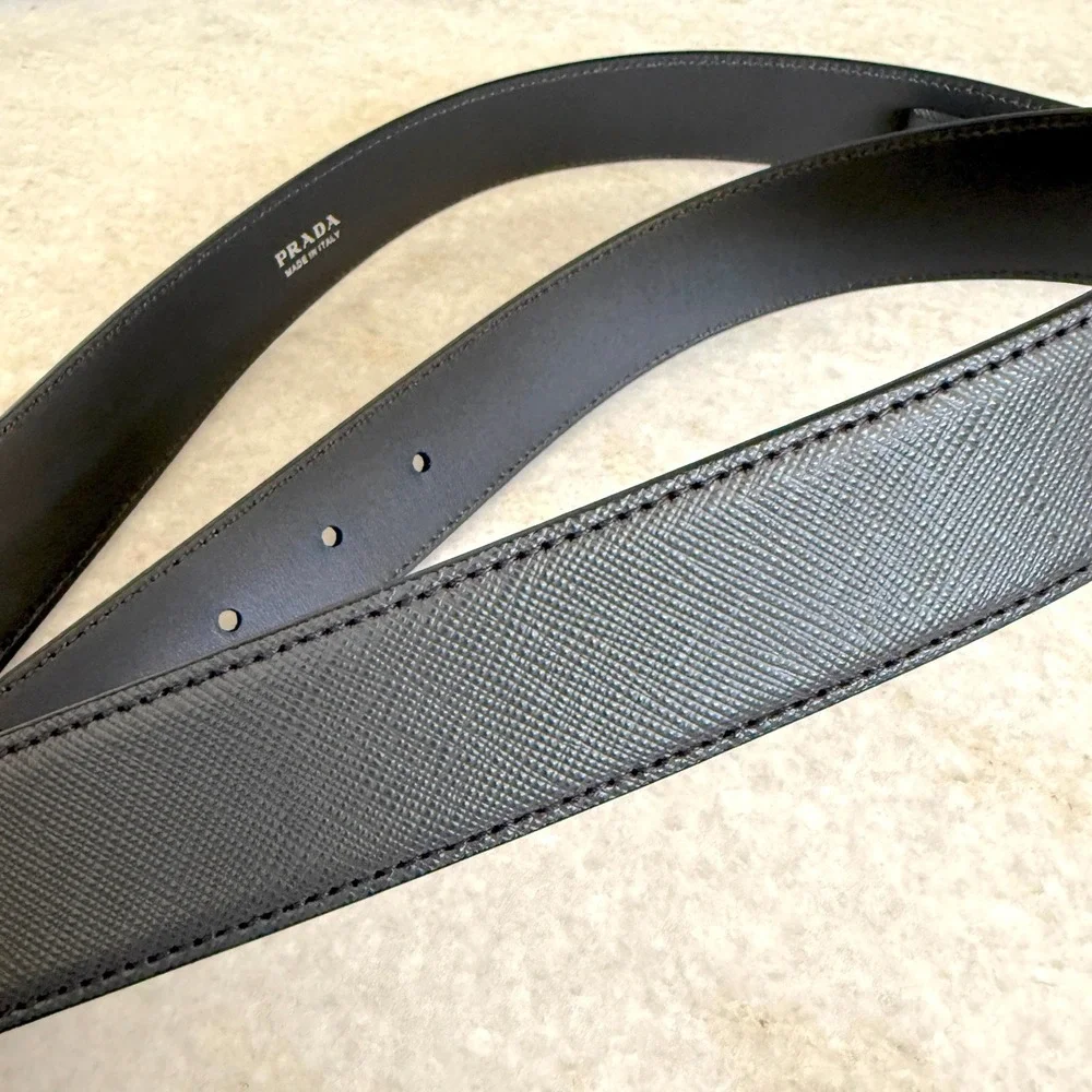 Prada 2CM275 Men's Saffiano Leather Antracite Gray‎ Belt silver buckle, 105cm